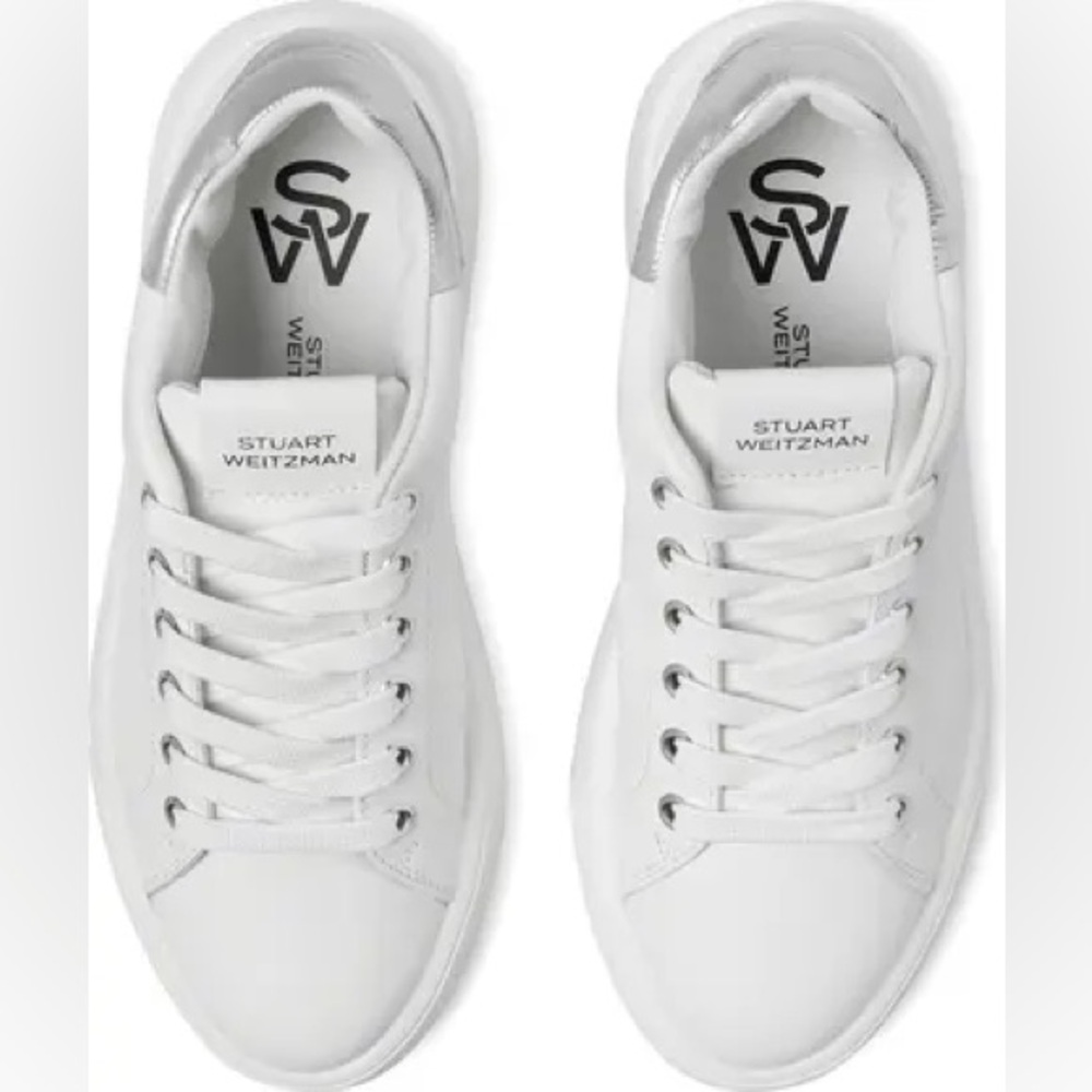 Stuart Weitzman Classic White Lace-Up Sneakers